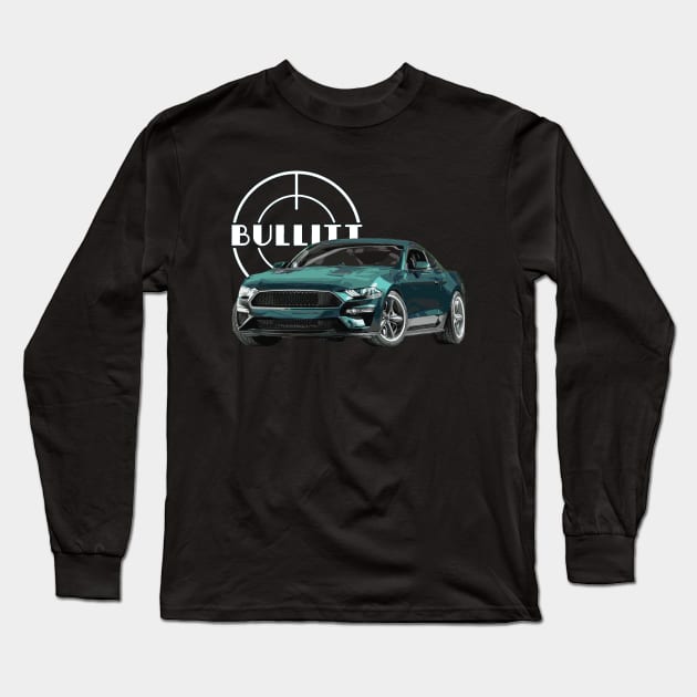 bullitt Mustang GT 5.0L V8 Classic steve mcqueen Muscle Car Long Sleeve T-Shirt by cowtown_cowboy